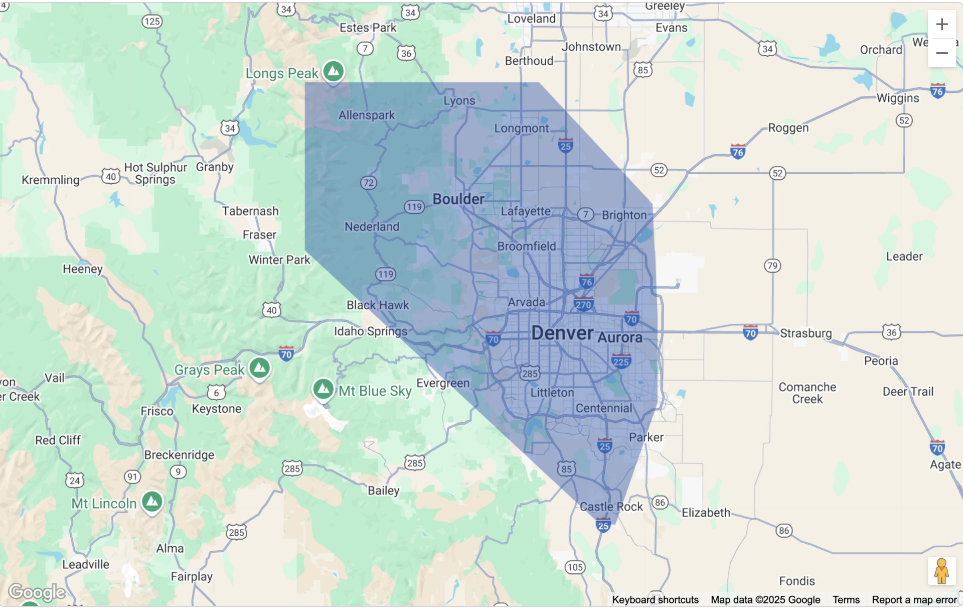 Denver and Nearby Cities Map