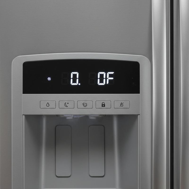 Samsung refrigerator control panel displaying cooling off mode indicator; LED display shows O FF in white digits